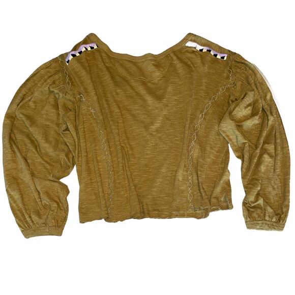 Free People Hand Me Down Moss Embroidered Collar Top M/L - Picture 7 of 13